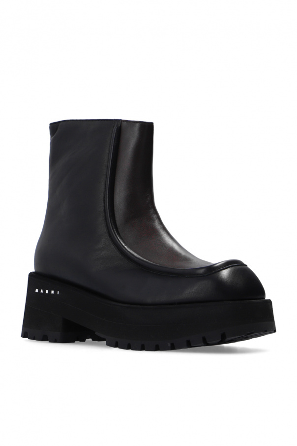 【送料&関税込】Marni Chelsea Ankle Boots White & Black Leather Chelsea Boots by Marni on Sale
